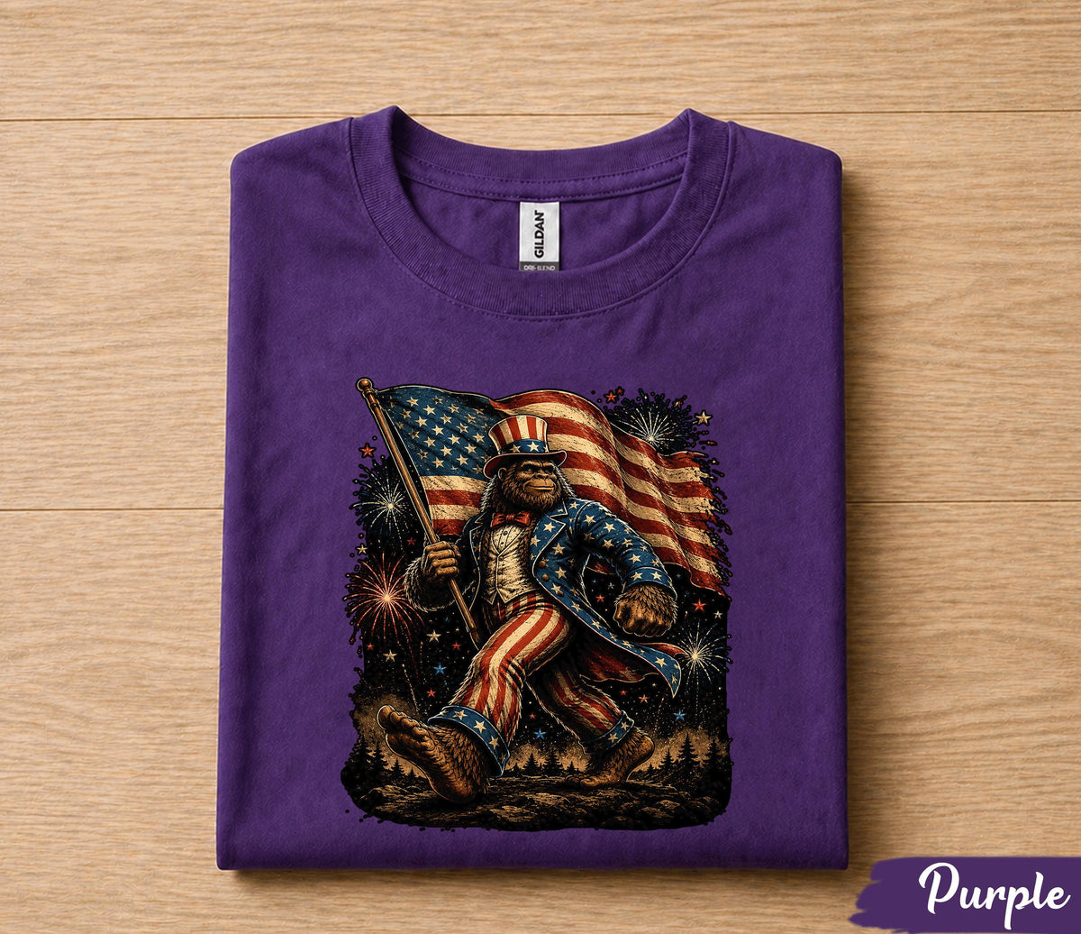 Patriotic Bigfoot Uncle Sam 4th of July Shirt, American Flag Sasquatch Independence Day Tee, Funny USA Fireworks T-Shirt Gift Forth of July