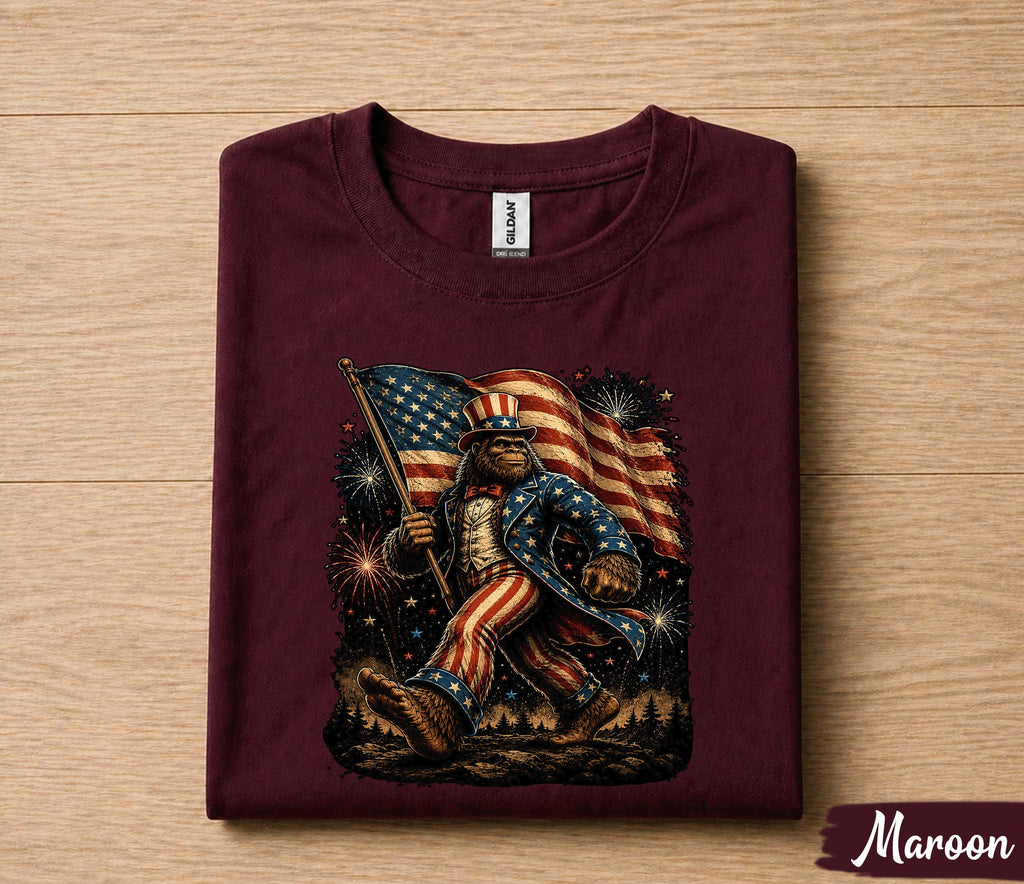 Patriotic Bigfoot Uncle Sam 4th of July Shirt, American Flag Sasquatch Independence Day Tee, Funny USA Fireworks T-Shirt Gift Forth of July