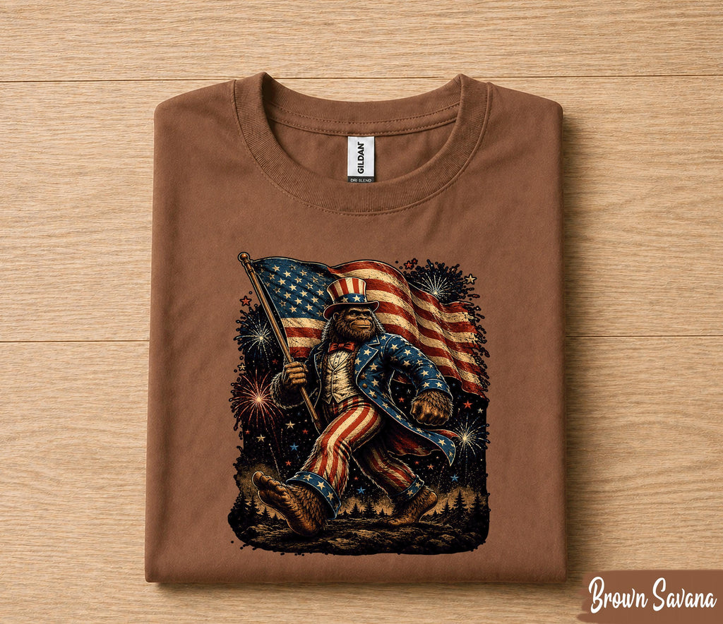 Patriotic Bigfoot Uncle Sam 4th of July Shirt, American Flag Sasquatch Independence Day Tee, Funny USA Fireworks T-Shirt Gift Forth of July
