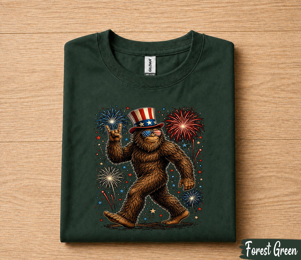 Patriotic Bigfoot 4th of July Shirt, Sasquatch Fireworks Tee, USA Independence Day Shirt, American Pride Bigfoot Gift Forth of July