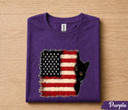 Patriotic Black Cat 4th of July Shirt, American Flag Cat Lover Tee, Cute Peeking Kitty Independence Day Gift, USA Pride Shirt Forth of July