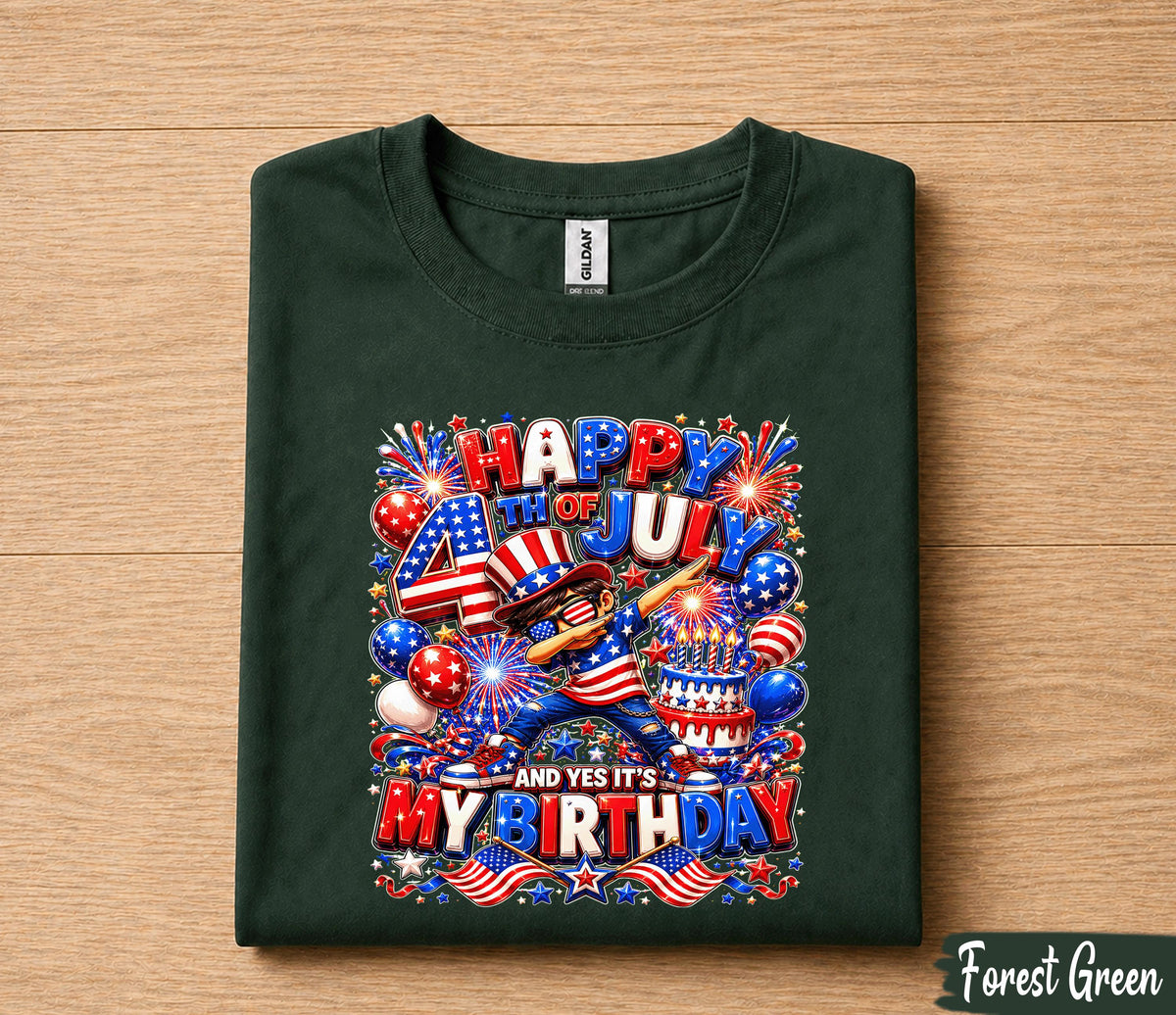 Happy 4th Of July And Yes It's My Birthday Shirt, Independence Day Birthday Tee, Patriotic Dabbing Kid USA Party Gift Forth of July