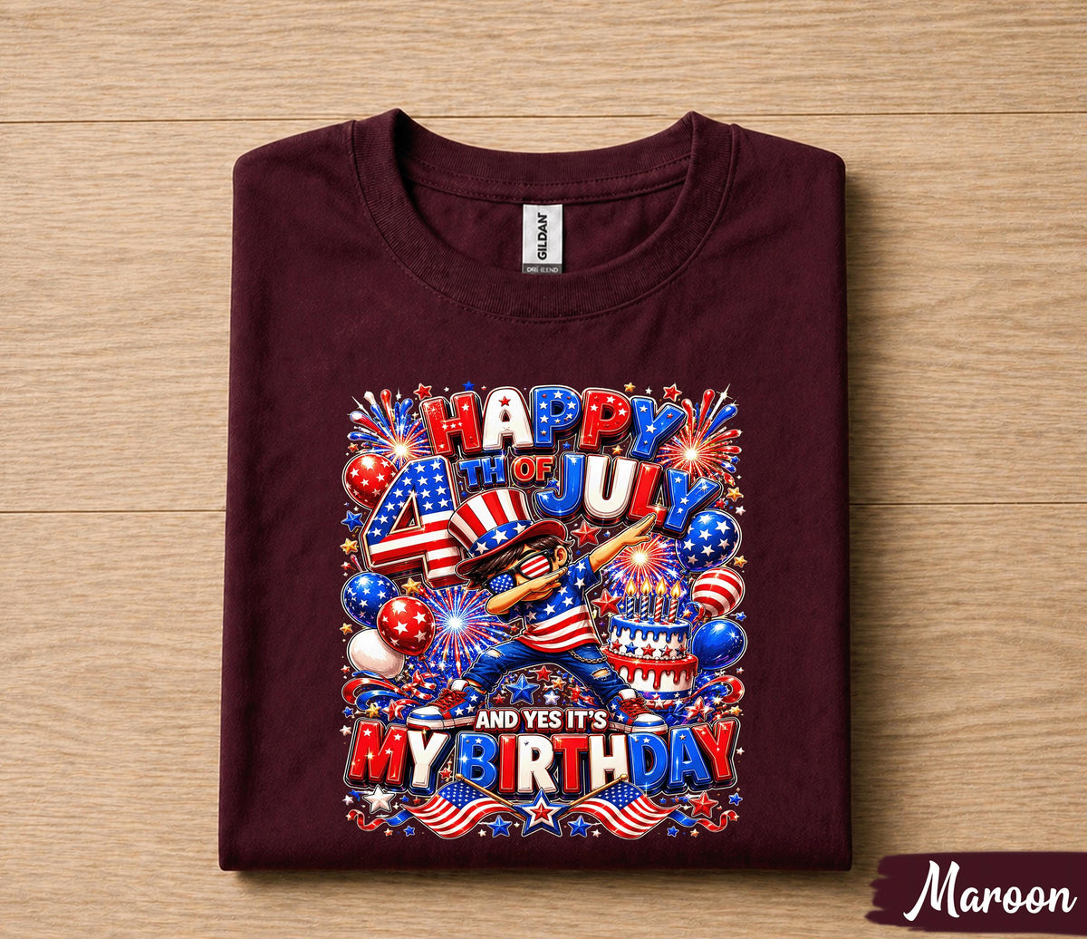 Happy 4th Of July And Yes It's My Birthday Shirt, Independence Day Birthday Tee, Patriotic Dabbing Kid USA Party Gift Forth of July