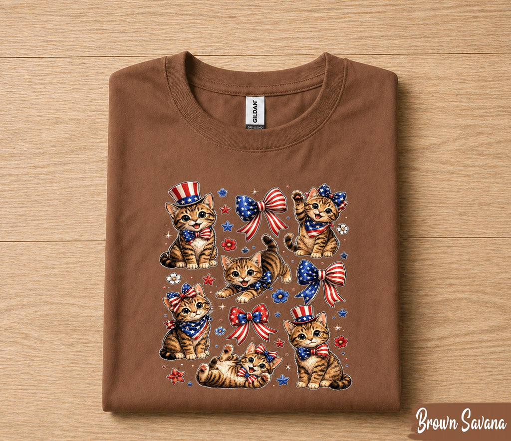 Patriotic Kitten Shirt, Cute 4th Of July Cat Lover Tee, American Flag Cats Shirt, Independence Day Kitty Gift for Women Kids Forth of July