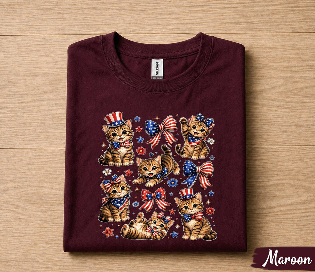 Patriotic Kitten Shirt, Cute 4th Of July Cat Lover Tee, American Flag Cats Shirt, Independence Day Kitty Gift for Women Kids Forth of July