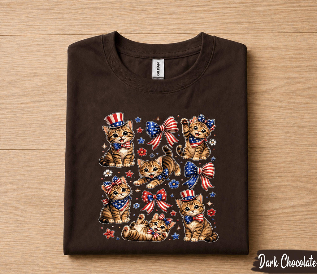 Patriotic Kitten Shirt, Cute 4th Of July Cat Lover Tee, American Flag Cats Shirt, Independence Day Kitty Gift for Women Kids Forth of July