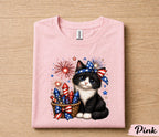 Cute Patriotic Kitten Shirt, 4th Of July Cat Lover Tee, Fireworks Cat Shirt, American Flag Kitty Independence Day Gift Forth of July