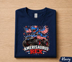 Amerisaurus Rex Shirt, Funny 4th Of July Dinosaur Monster Truck Tee, Patriotic T Rex American Flag USA Independence Day Gift Forth of July