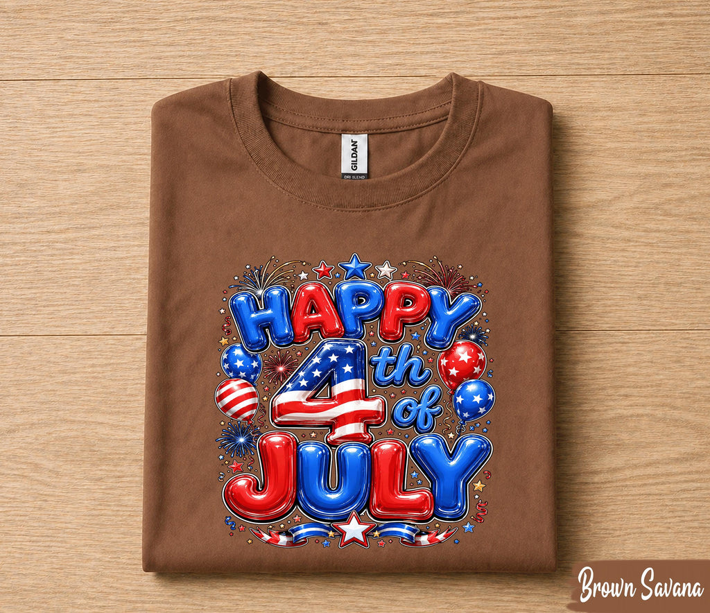 Happy 4th Of July Shirt, Patriotic Independence Tee, American Flag Fireworks Balloon USA Celebration Party Gift Men Women Forth of July Kids