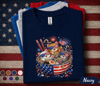 4th of July Cat Shirt, Patriotic Ramen Cat Tee, Funny American Flag Kittens T Shirt, Independence Day Fireworks Gift Top Forth of July
