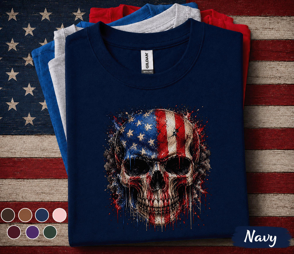 American Flag Skull Shirt, Patriotic Skull 4th of July Tee, USA Independence Day Shirt, Gothic American Pride Graphic Top Forth of July