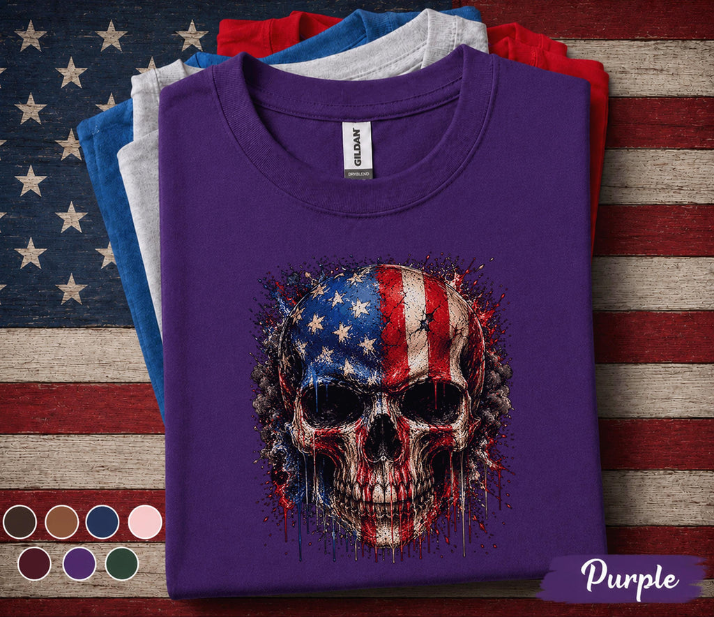 American Flag Skull Shirt, Patriotic Skull 4th of July Tee, USA Independence Day Shirt, Gothic American Pride Graphic Top Forth of July