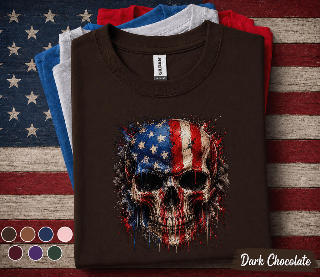 American Flag Skull Shirt, Patriotic Skull 4th of July Tee, USA Independence Day Shirt, Gothic American Pride Graphic Top Forth of July