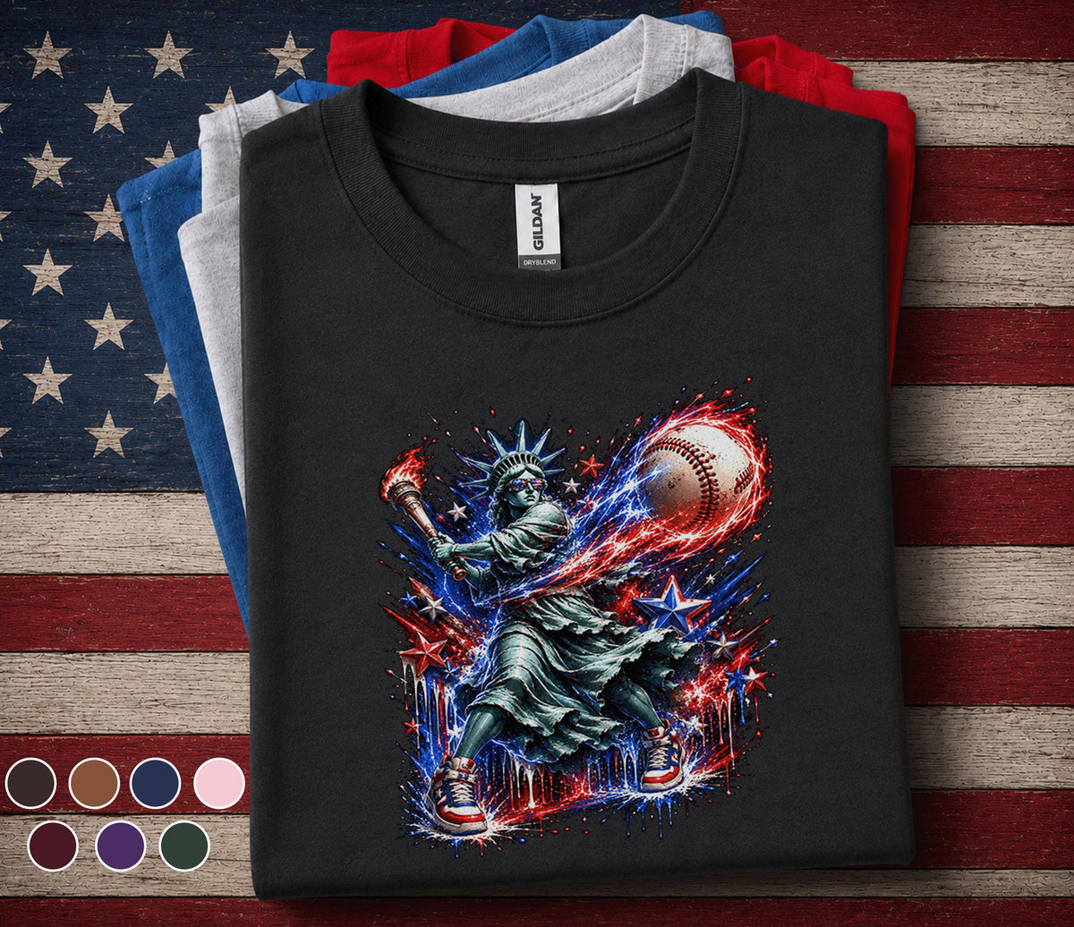 Statue of Liberty Baseball Shirt, Kids Patriotic Softball Tee