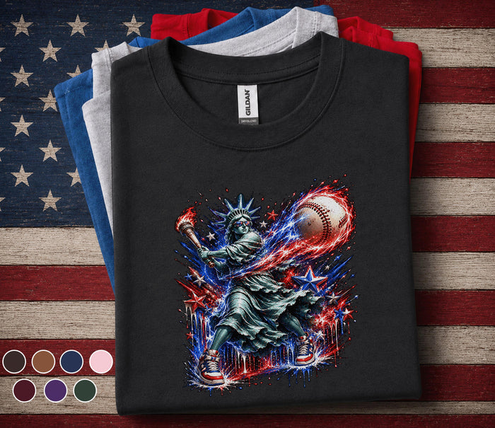 Statue of Liberty Baseball Shirt, Kids Patriotic Softball Tee