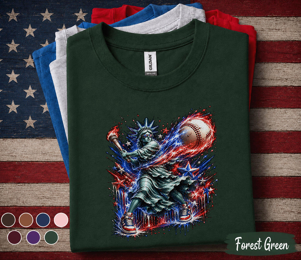 Statue of Liberty Baseball Shirt, Kids Patriotic Softball Tee, American Youth 4th of July Baseball Shirt, USA Boys Gift Top Forth of July