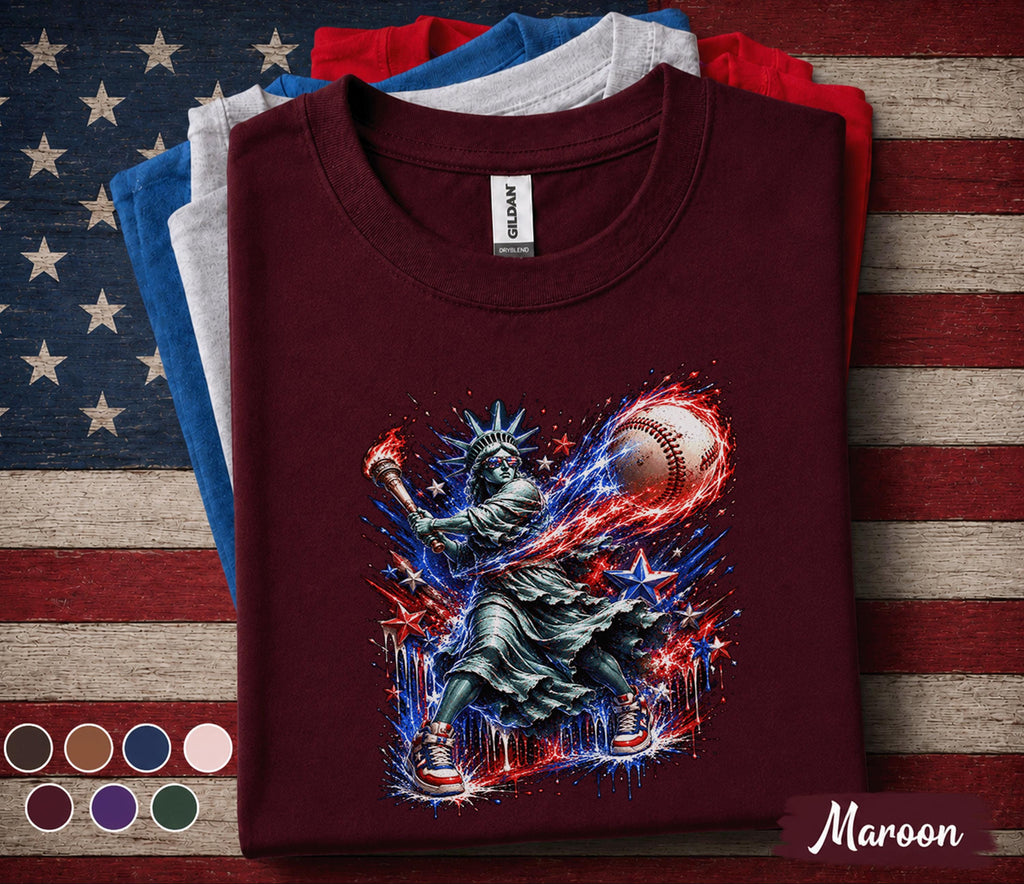 Statue of Liberty Baseball Shirt, Kids Patriotic Softball Tee, American Youth 4th of July Baseball Shirt, USA Boys Gift Top Forth of July