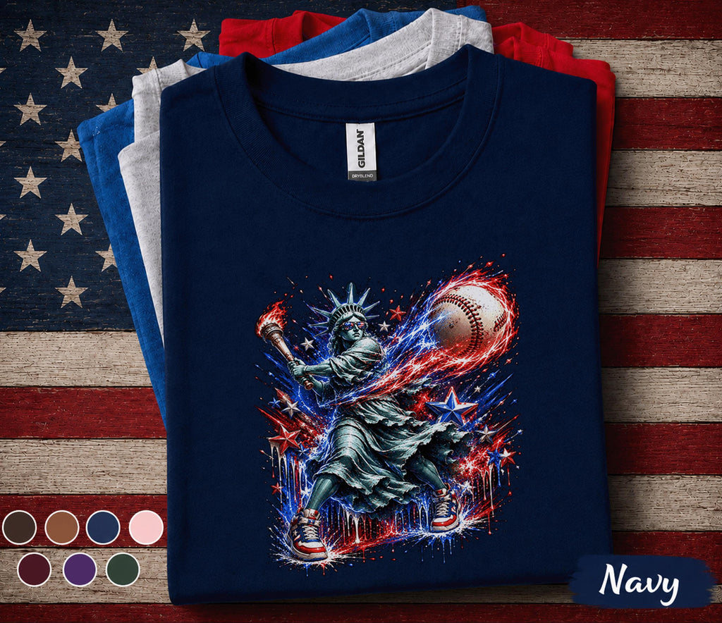 Statue of Liberty Baseball Shirt, Kids Patriotic Softball Tee, American Youth 4th of July Baseball Shirt, USA Boys Gift Top Forth of July