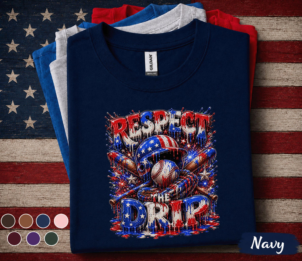 Respect The Drip Baseball Shirt, Patriotic Baseball Tee, American Flag Kids Boys Shirt, 4th of July Baseball Fan Gift Youth Forth of July