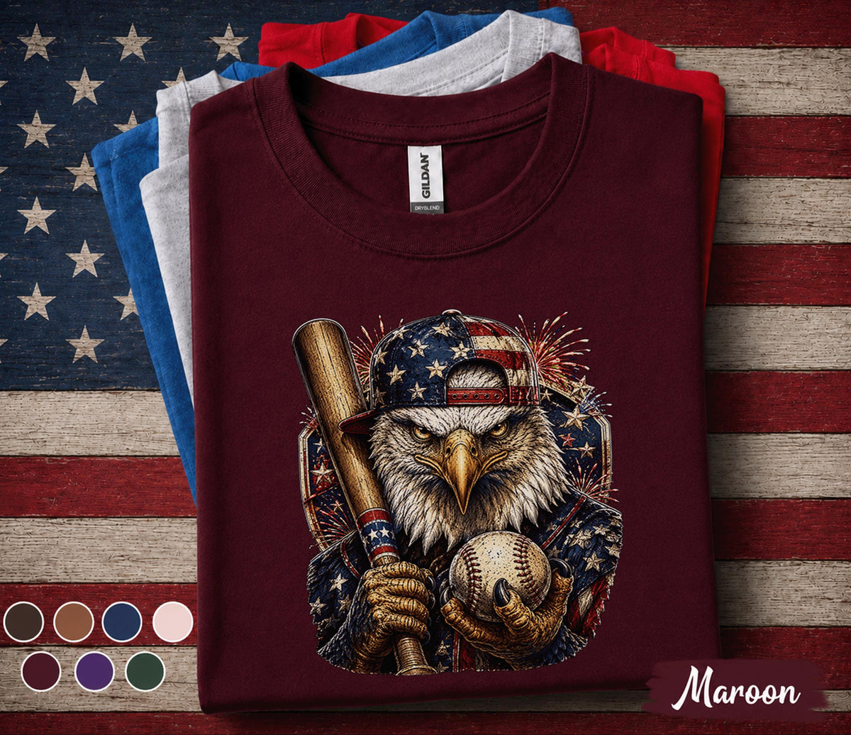 Patriotic Eagle Baseball Shirt, American Flag Baseball Player Tee, 4th of July Baseball Fan Shirt, USA Independence Day Gift Top