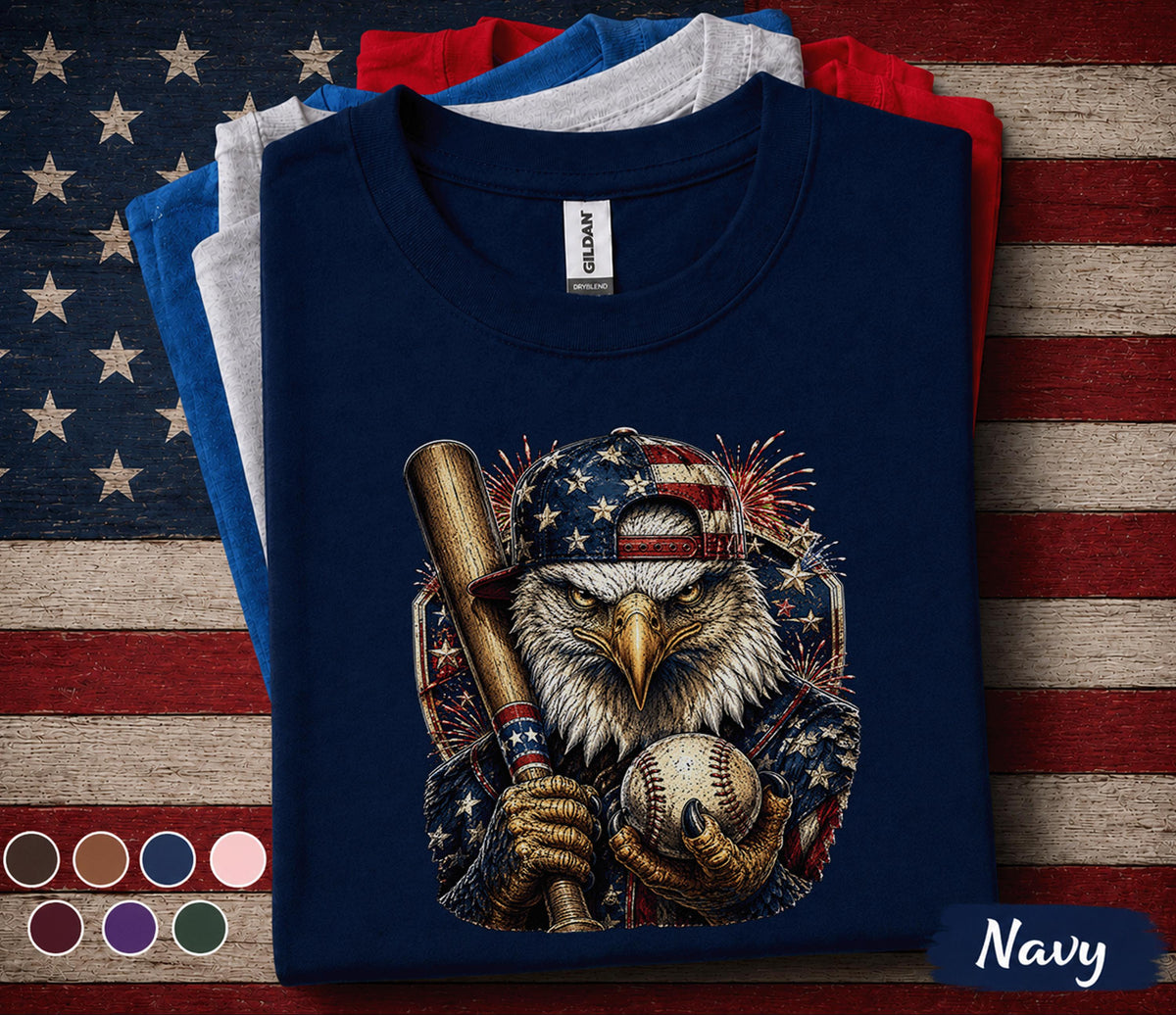 Patriotic Eagle Baseball Shirt, American Flag Baseball Player Tee, 4th of July Baseball Fan Shirt, USA Independence Day Gift Top