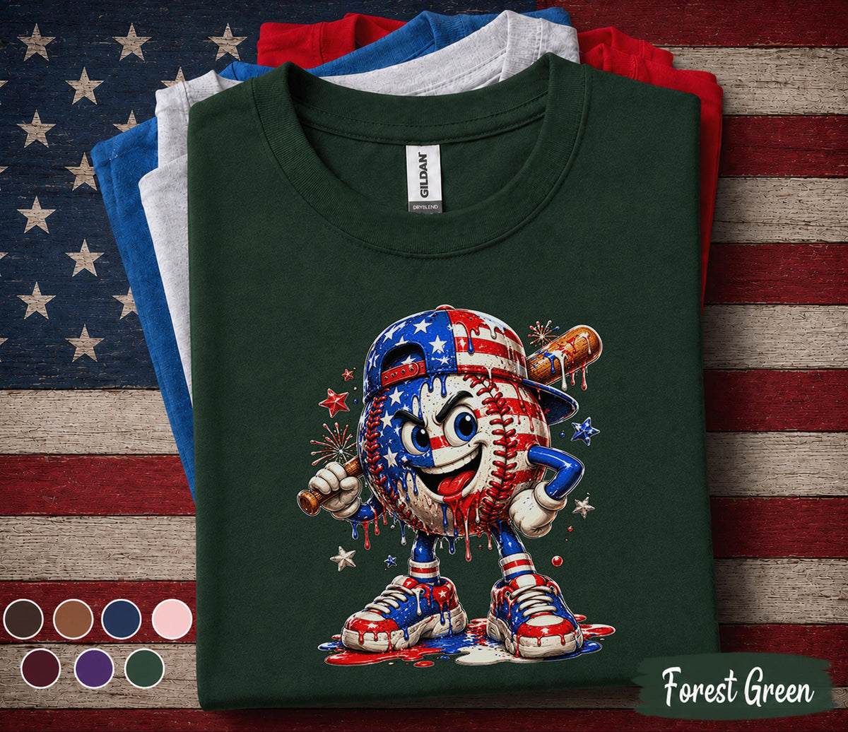 Patriotic Baseball Forth of July Shirt, American Flag Baseball Player Tee, Boys Kids 4th of July Baseball Shirt, USA Sports Fan Gift Top