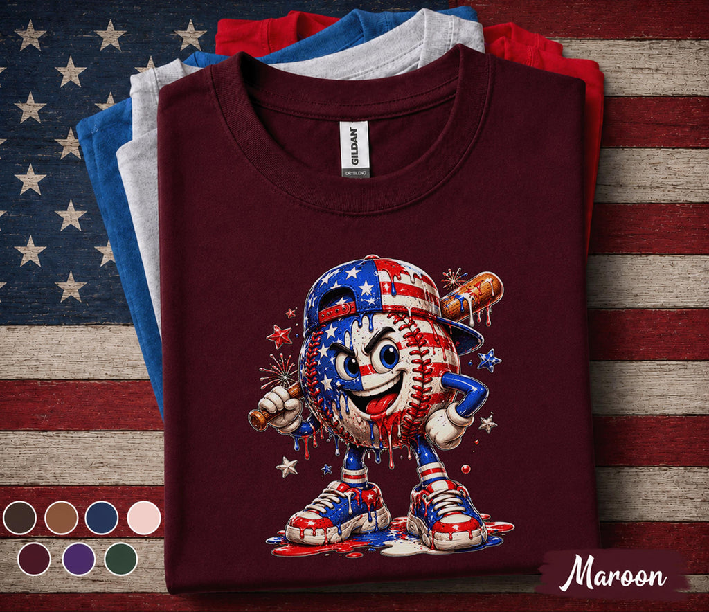 Patriotic Baseball Forth of July Shirt, American Flag Baseball Player Tee, Boys Kids 4th of July Baseball Shirt, USA Sports Fan Gift Top