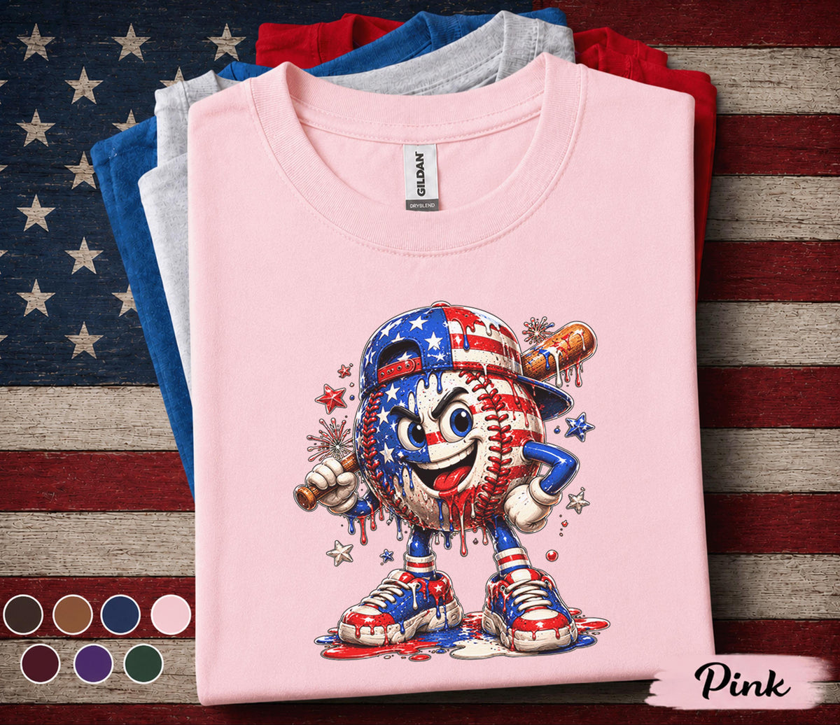 Patriotic Baseball Forth of July Shirt, American Flag Baseball Player Tee, Boys Kids 4th of July Baseball Shirt, USA Sports Fan Gift Top