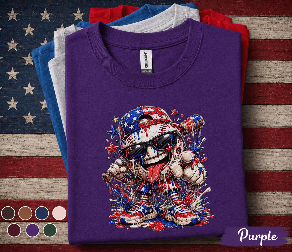 Patriotic Baseball Forth of July Shirt, Funny American Flag Baseball Tee, Kids Boy 4th of July Sports Fan Shirt, USA Independence Day Gift
