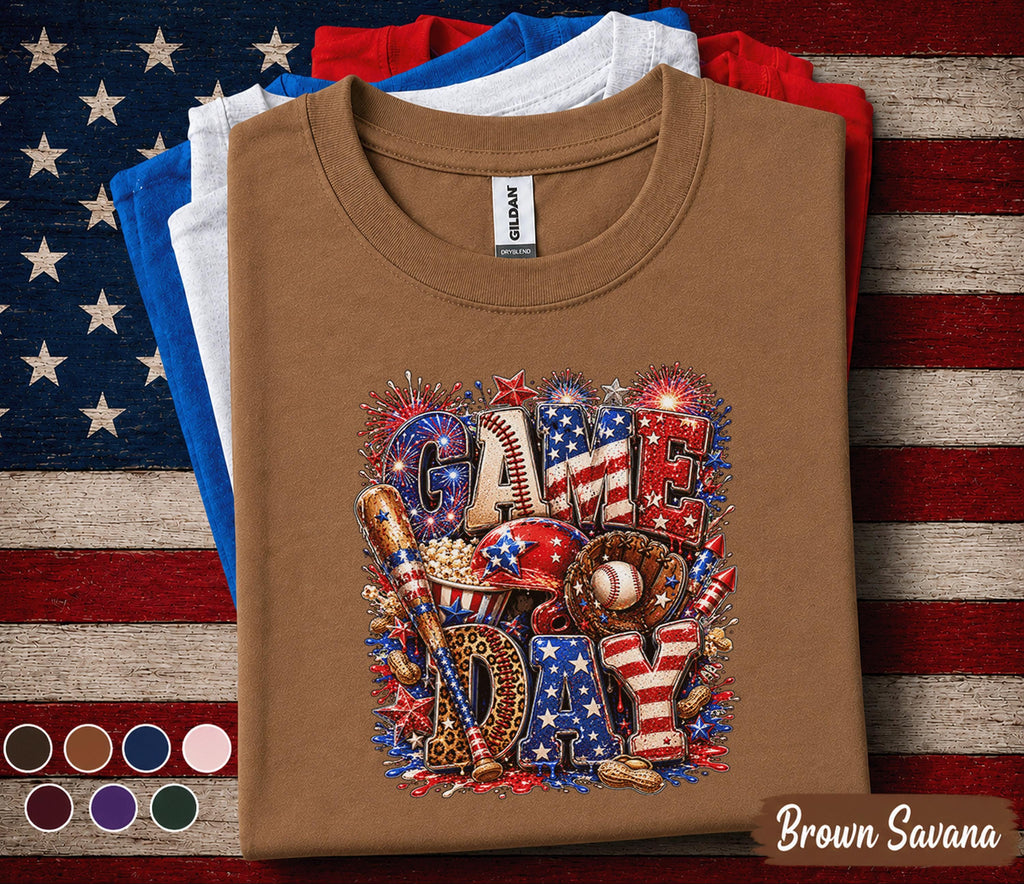 Game Day Baseball Shirt, Patriotic 4th of July Baseball Tee, American Flag Sports Fan Shirt, USA Baseball Lover Gift Top Forth of July