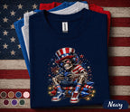 Funny Patriotic Gamer Skull Shirt, 4th of July Gaming Skeleton Tee, American Flag Gamer Shirt, Independence Day Gaming Gift Forth of July