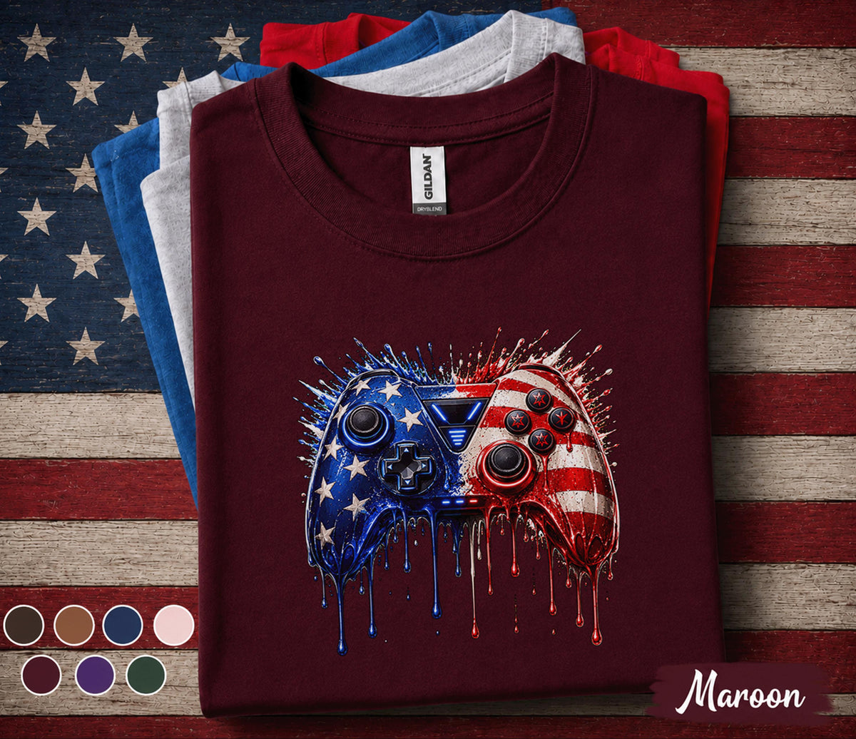 Patriotic Gamer Controller Shirt, American Flag Gaming Controller Tee, 4th of July Gamer Shirt, USA Video Game Lover Gift Top Forth of July