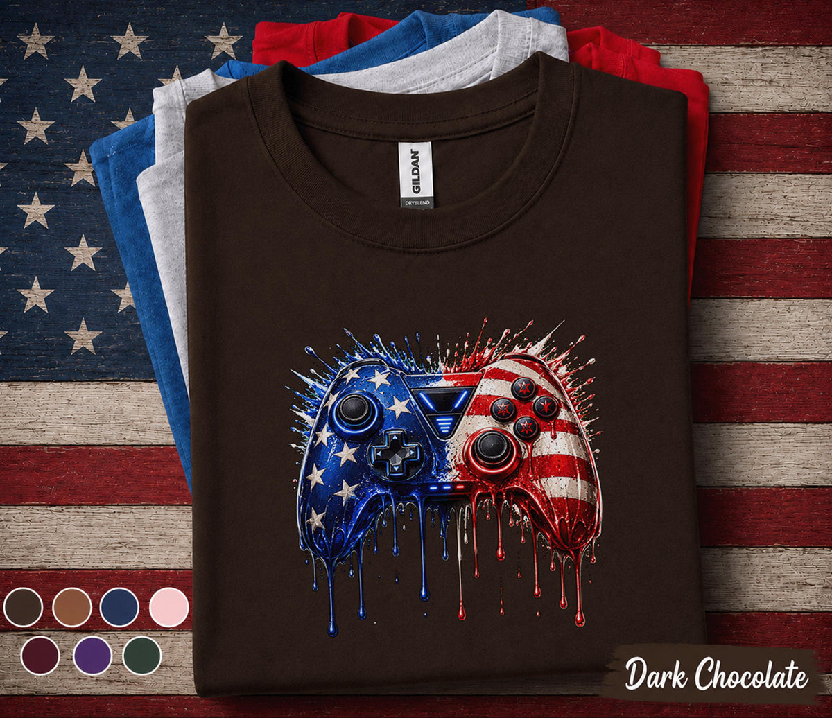 Patriotic Gamer Controller Shirt, American Flag Gaming Controller Tee, 4th of July Gamer Shirt, USA Video Game Lover Gift Top Forth of July