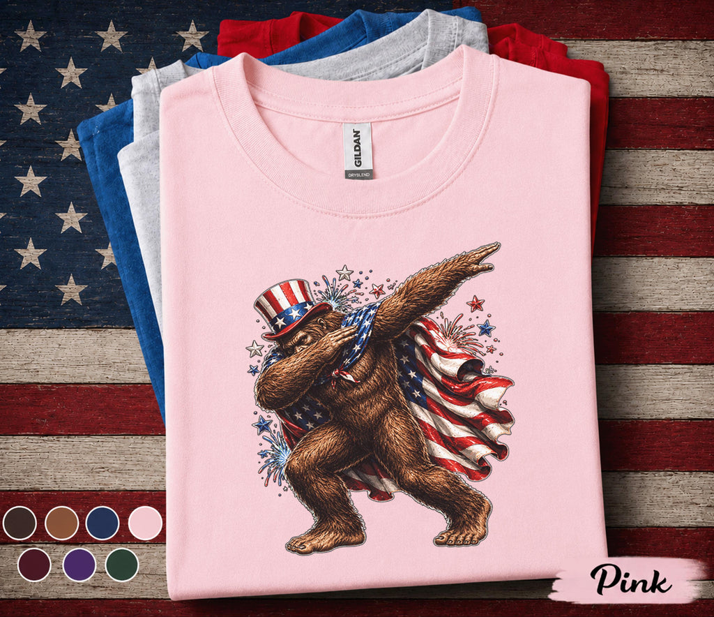 Patriotic Bigfoot Dabbing Shirt, American Flag Sasquatch Tee, Funny 4th of July Bigfoot Shirt, Independence Day USA Pride Top Forth of July