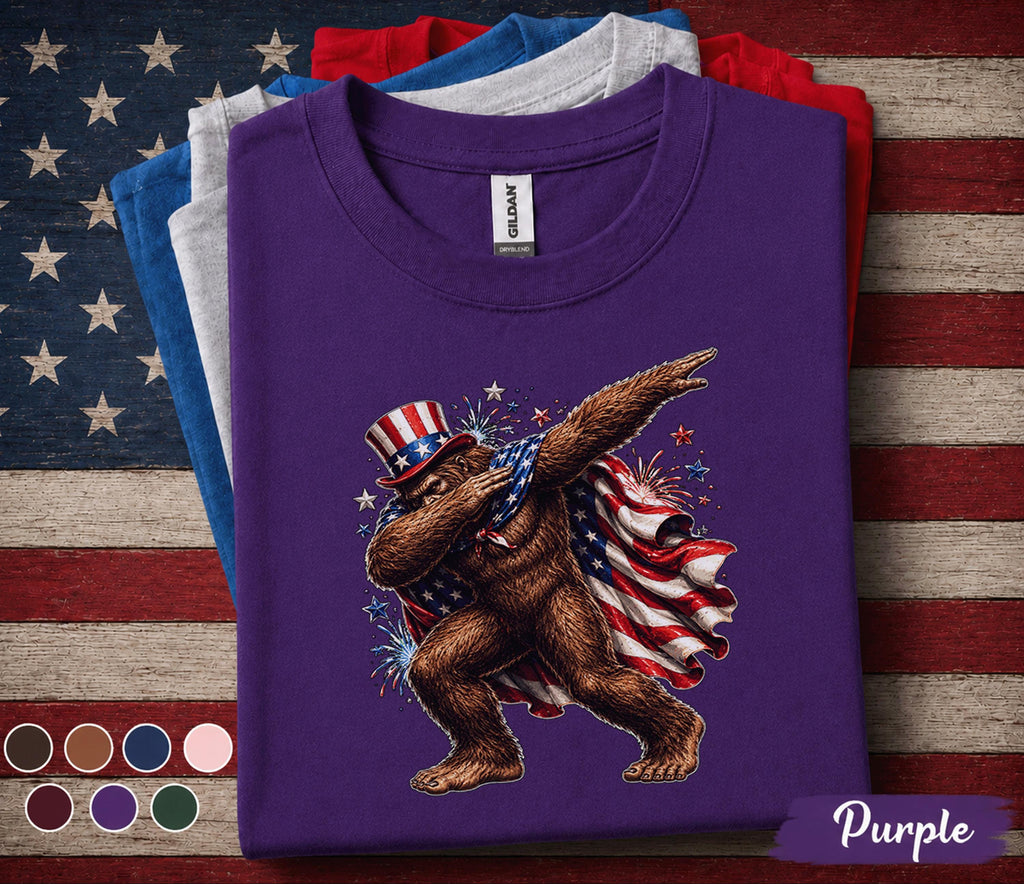 Patriotic Bigfoot Dabbing Shirt, American Flag Sasquatch Tee, Funny 4th of July Bigfoot Shirt, Independence Day USA Pride Top Forth of July