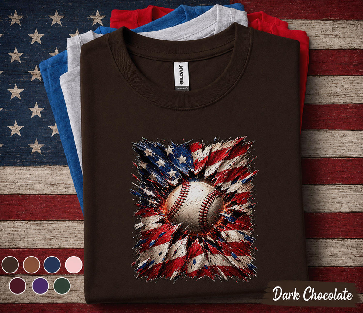 Patriotic Baseball Shirt, American Flag Baseball Tee, 4th of July Baseball Fan Shirt, USA Independence Day Sports Lover Gift Forth of Jul