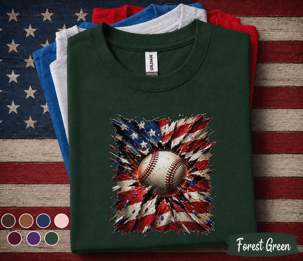 Patriotic Baseball Shirt, American Flag Baseball Tee, 4th of July Baseball Fan Shirt, USA Independence Day Sports Lover Gift Forth of Jul