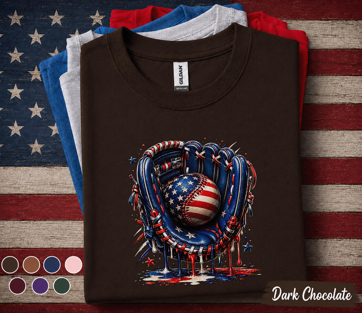 Patriotic Baseball Glove Shirt, American Flag Baseball Tee, 4th of July Baseball Drip Shirt, USA Sports Independence Day Gift Forth of July