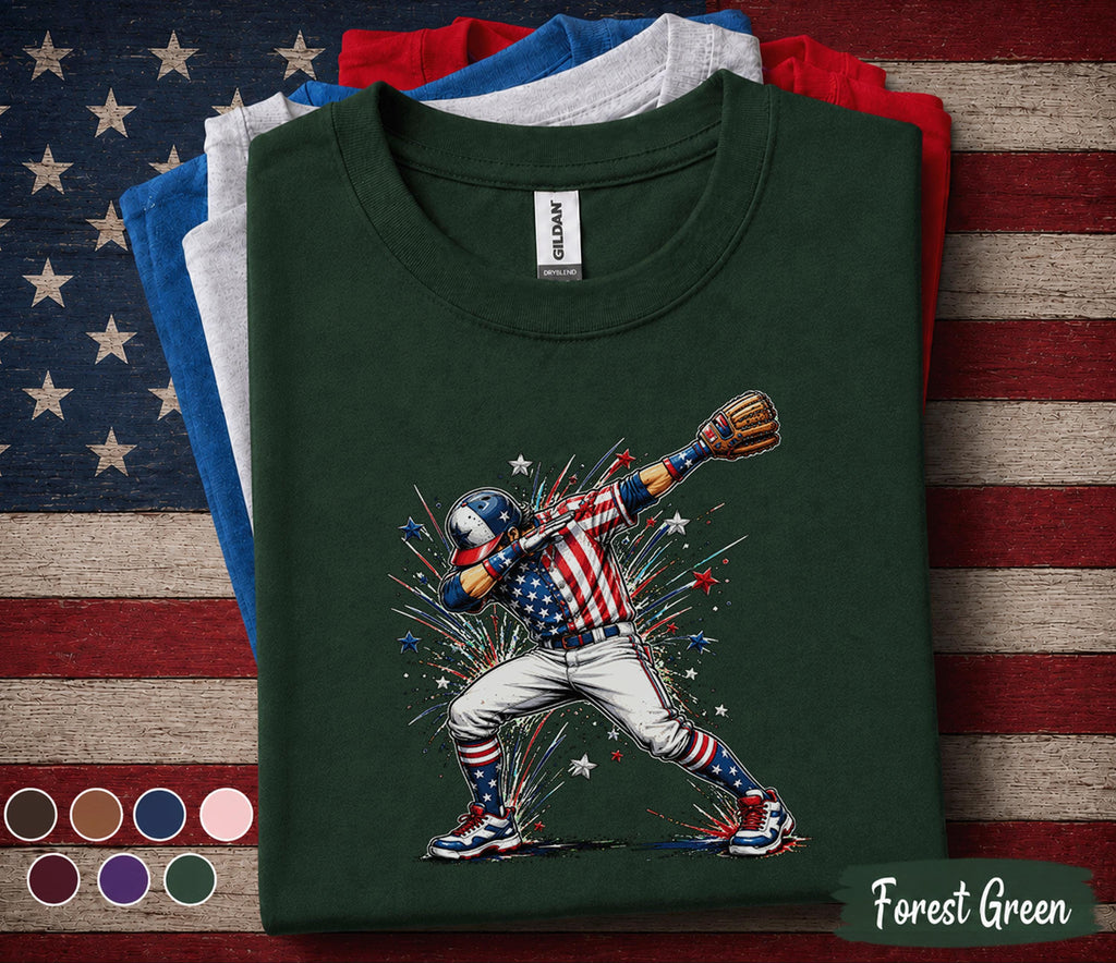 Patriotic Baseball Dabbing Shirt, American Flag Baseball Player Tee, Funny 4th of July Baseball Shirt, USA Sports Fan Gift Top Forth of July