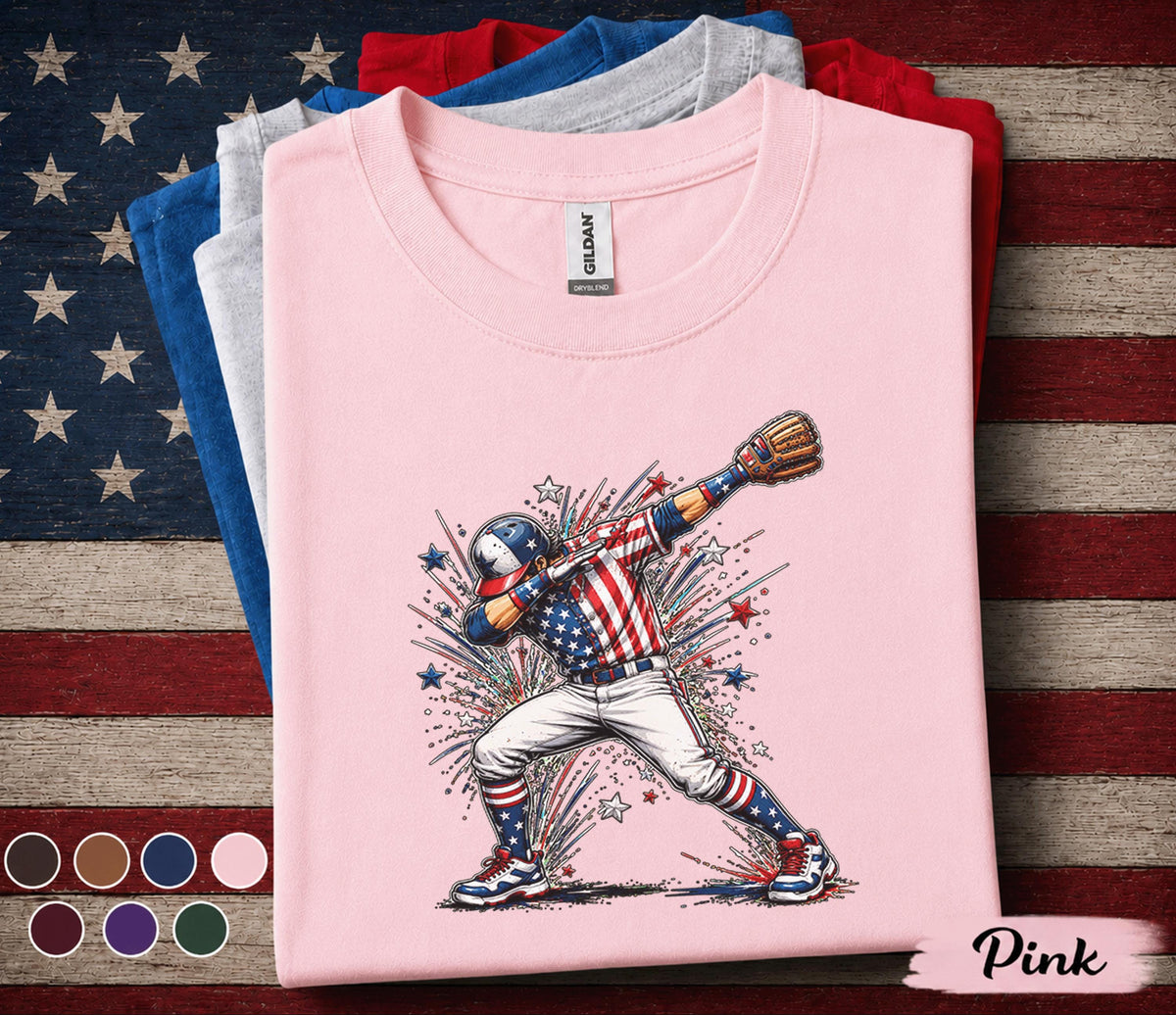 Patriotic Baseball Dabbing Shirt, American Flag Baseball Player Tee, Funny 4th of July Baseball Shirt, USA Sports Fan Gift Top Forth of July