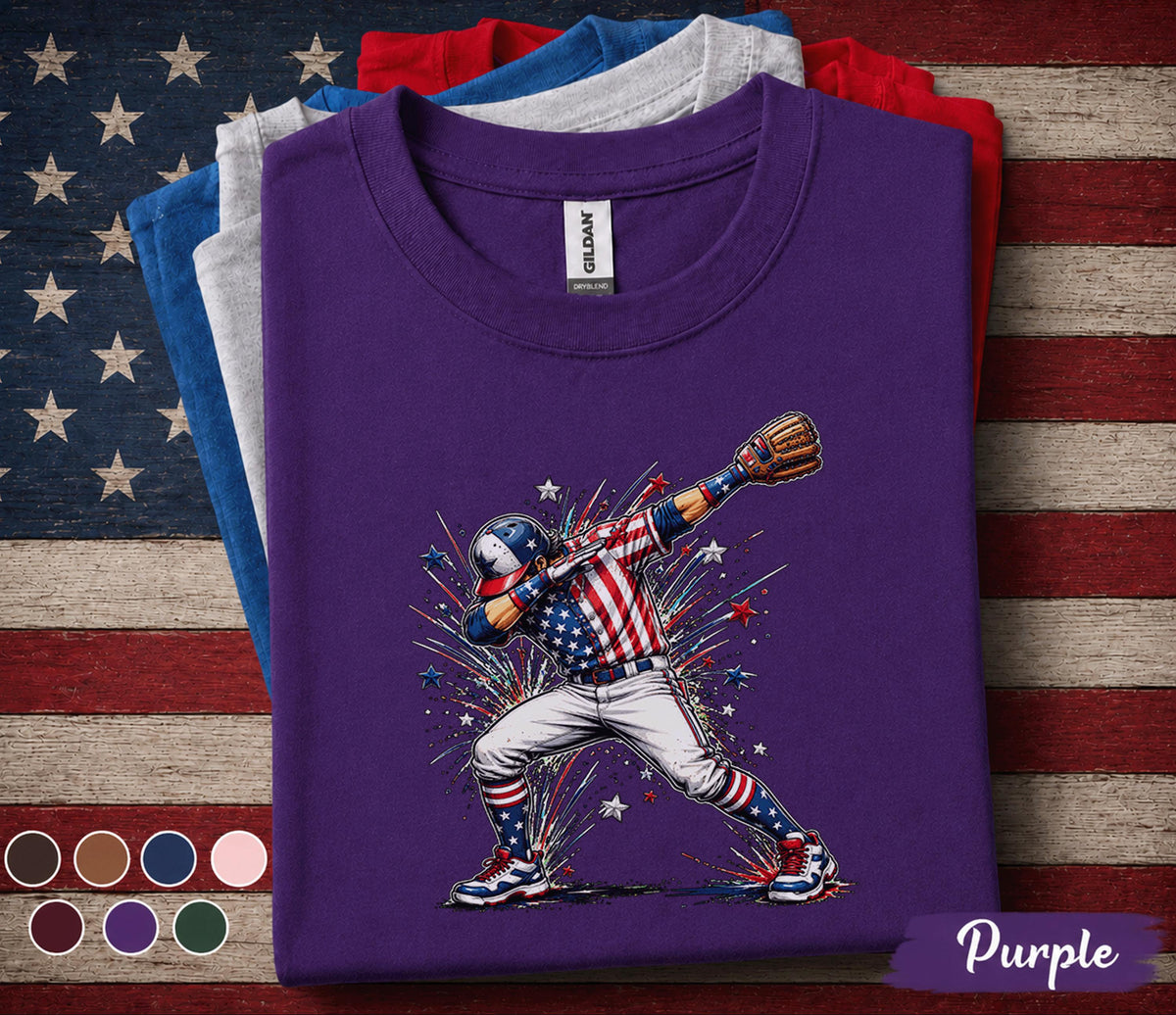 Patriotic Baseball Dabbing Shirt, American Flag Baseball Player Tee, Funny 4th of July Baseball Shirt, USA Sports Fan Gift Top Forth of July