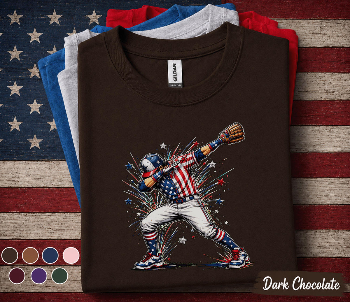 Patriotic Baseball Dabbing Shirt, American Flag Baseball Player Tee, Funny 4th of July Baseball Shirt, USA Sports Fan Gift Top Forth of July