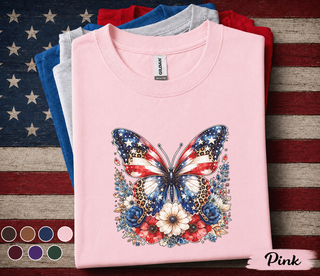 Patriotic Butterfly Shirt, American Flag Butterfly Tee