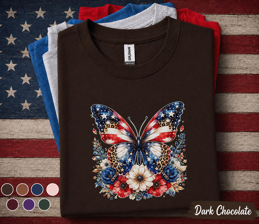 Patriotic Butterfly Shirt, American Flag Butterfly Tee, Floral USA Independence Day Shirt, 4th of July Women Patriotic Gift Forth of July