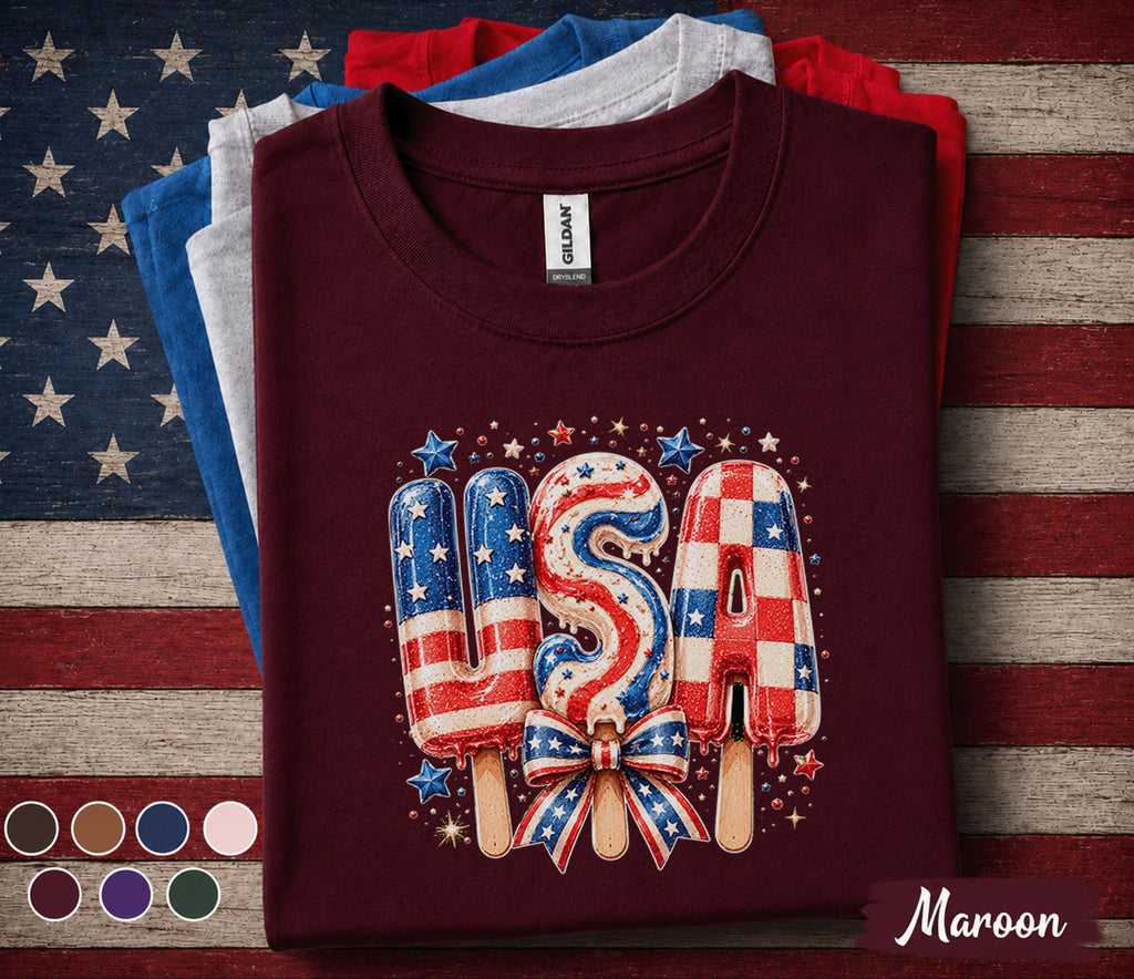 USA Popsicle Shirt, Patriotic Popsicle Tee, 4th of July Ice Cream Shirt, American Flag Summer Treat Independence Day Top Forth of July
