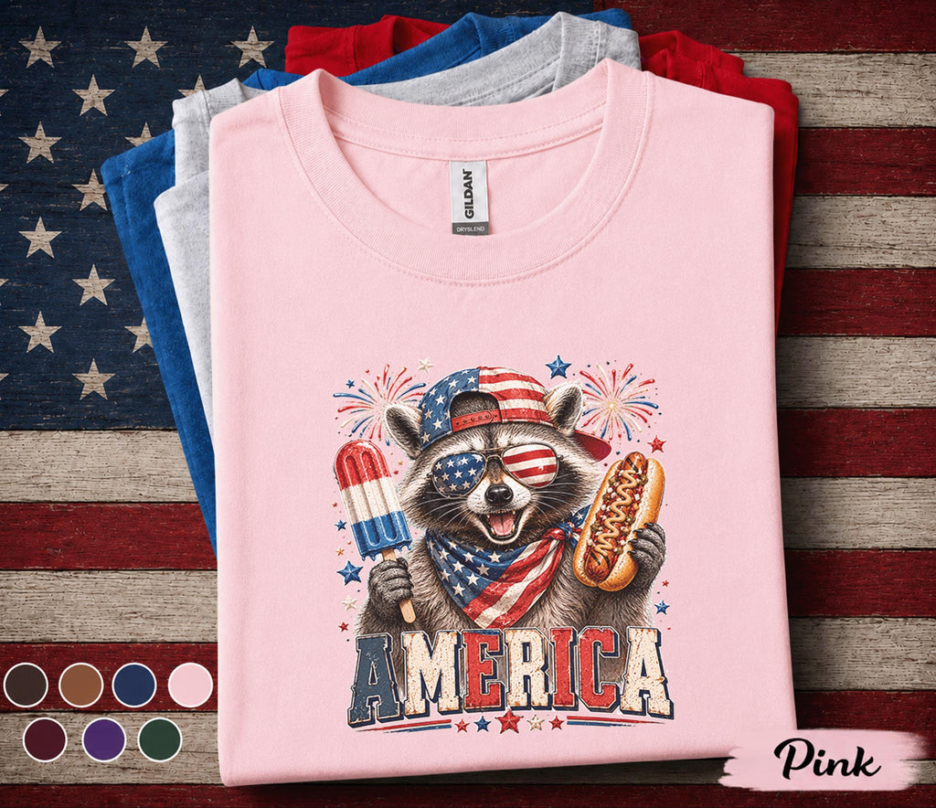 Patriotic Raccoon Shirt, America Raccoon Tee, Funny 4th of July Shirt, USA Popsicle Hot Dog Independence Day Party Top Forth of July