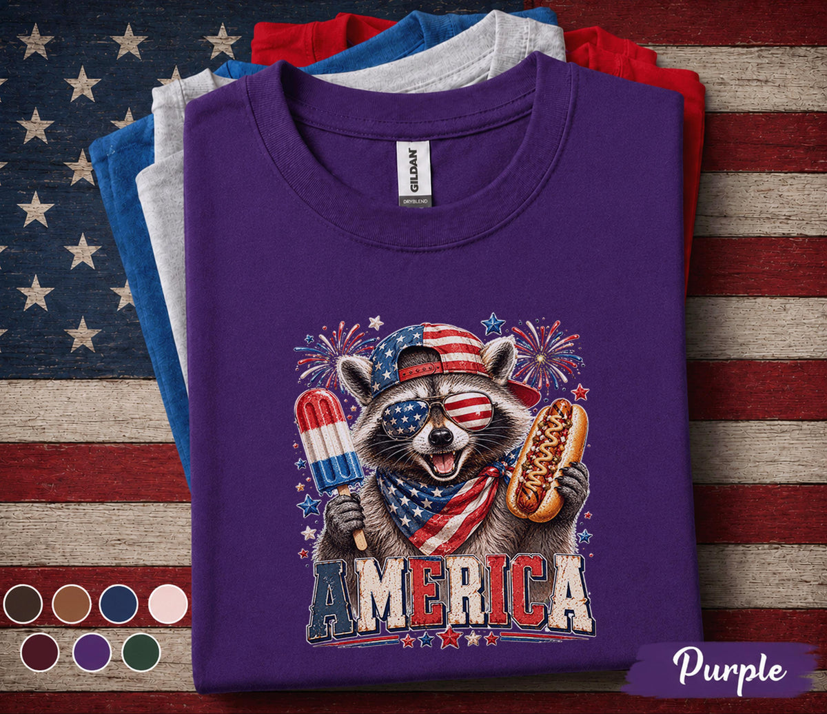 Patriotic Raccoon Shirt, America Raccoon Tee, Funny 4th of July Shirt, USA Popsicle Hot Dog Independence Day Party Top Forth of July
