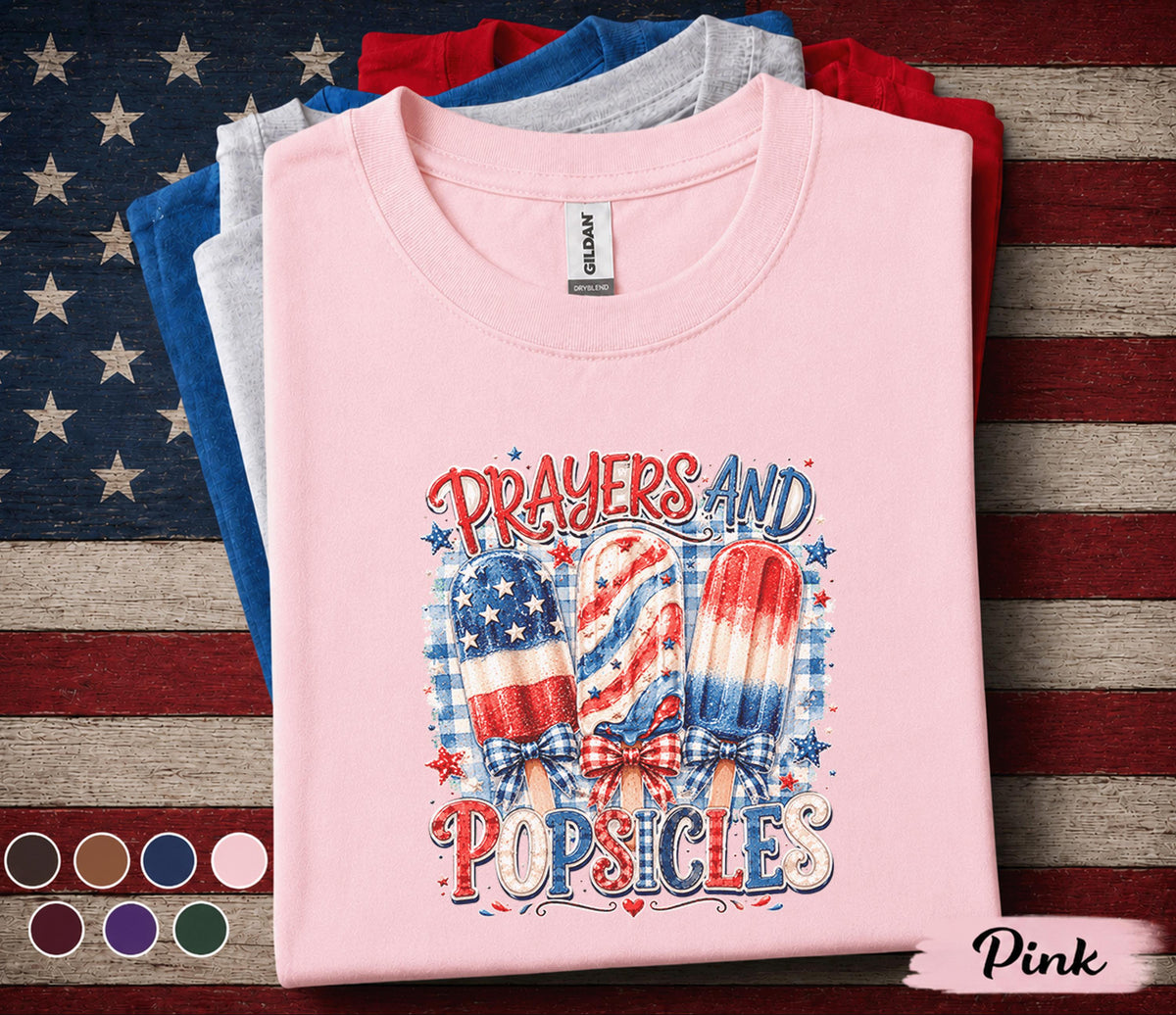 Prayers and Popsicles Shirt, Patriotic Popsicle Tee, Funny 4th of July Shirt, Independence Day Summer Party Graphic Top Forth of July
