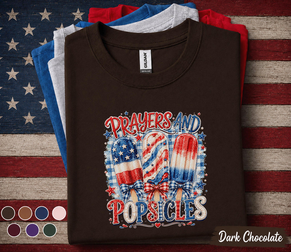 Prayers and Popsicles Shirt, Patriotic Popsicle Tee, Funny 4th of July Shirt, Independence Day Summer Party Graphic Top Forth of July