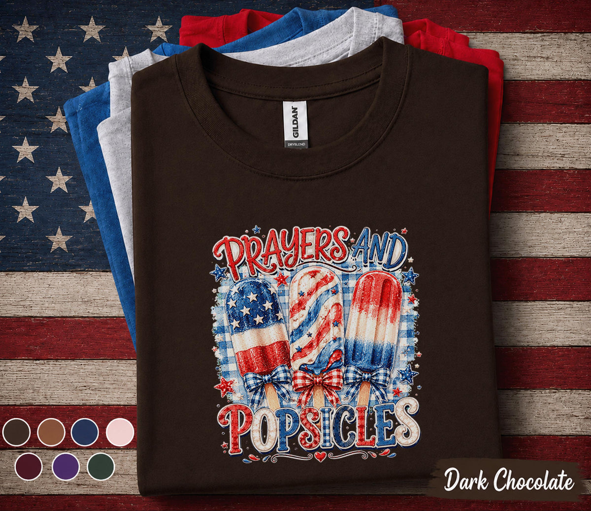 Prayers and Popsicles Shirt, Patriotic Popsicle Tee, Funny 4th of July Shirt, Independence Day Summer Party Graphic Top Forth of July